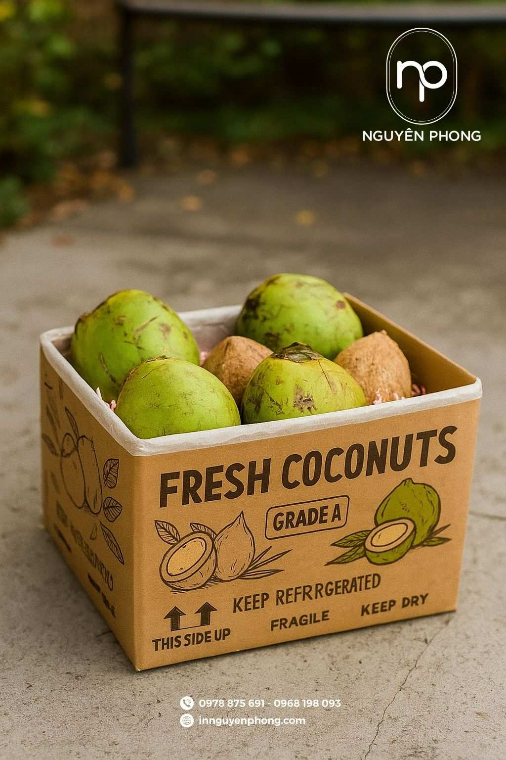 Mẫu thùng carton đựng dừa đơn giản